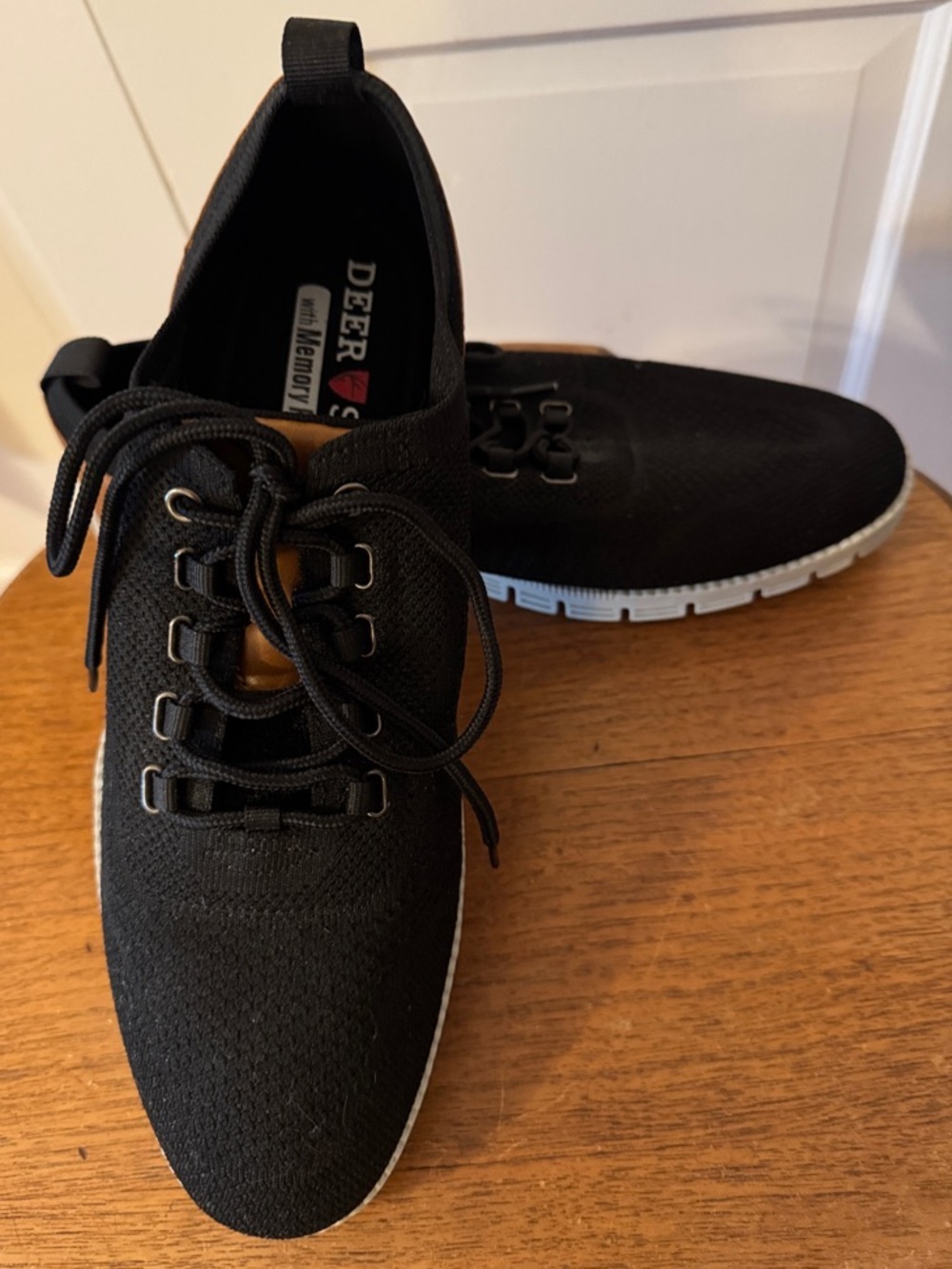 NWOT Mens Deer Stags Black Knit w/Leather Casual with Memory Foam Size 11.5 Wide